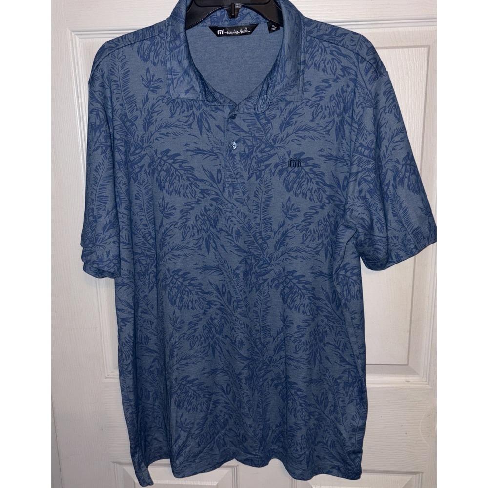 Travis Mathew Polo Shirt XL Blue Golf Forever Young Short Sleeve Tropical Palms
